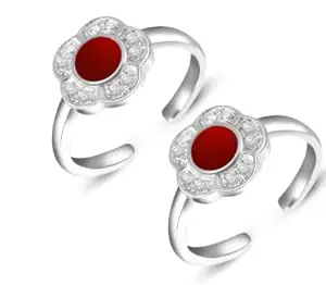 Ragya Jewels Rhodium Plated 925 Sterling Siver Rosey Glow Toe Ring For Womens