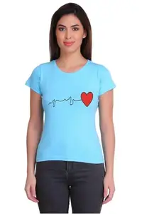 ANURUPAM FASHION Women's T-Shirt Heart Printed Soft Cotton Half Sleeve T-Shirt for Women and Girls (Sky Blue-XL)