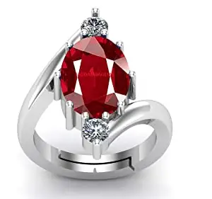 Kirti Sales 9.25 Ratti 8.50 Carat A+ Quality Natural Burma Ruby Manik Unheated Untreatet Gemstone Silver Plated Ring for Women's and Men's(GGTL Lab Certified)