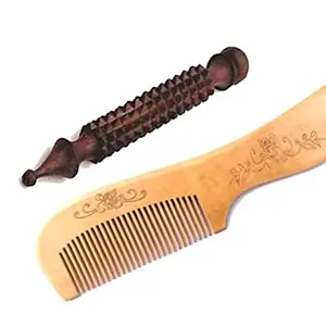 AB CRAFT Wooden Jimmy massager (5 In) Wood Comb (LONG) | Women & Men | Natural & Eco Friendly | Wide Tooth Comb, Anti-Bacterial Styling Comb for All Hair Types set of 2