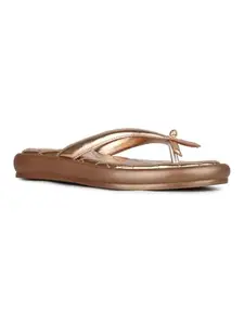 Inc.5 Womens Rose Gold Party Wear Solid T-Strap Slip-On Flat Sandals