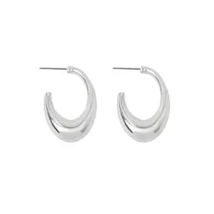 Accessorize London Women Silver Chunky Curve Drop Hoop