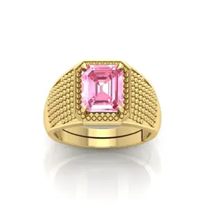 MBVGEMS Ring 14.25 Ratti Certified AAA++ Quality Natural Pink Sapphire Gemstone Ring Gold Plated for Men and Women's
