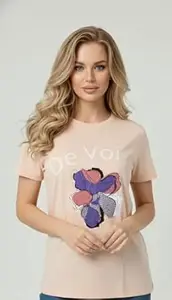 BILBURY Women's Graphic T-Shirt, Short Sleeve, Botanical Print with Text, Round Neck, Casual Wear