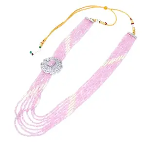 SHARLEEZ - Pendant Necklace Set with Earring Pink and White Beads | Wedding Collection Jewellery Set with Earring for Women and Girls (Pink)