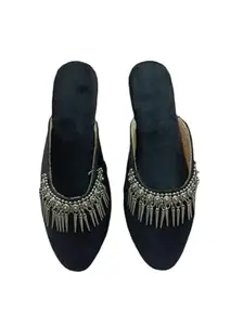Women's Velvet Mule Slippers with Crystal Spikes, Dusty Pink, Indoor House Shoes (Black, UK Footwear Size System, Adult, Women, Numeric, Medium, 4)