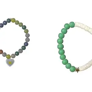 Natural Amazonite and White Jade 10mm Beaded Stretch Bracelet for Men – Calming Energy Healing Stone – Stylish Elastic Wristband – Pack of 2 – Handmade Gift for Him