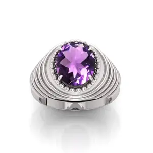 RRVGEM AMETHYST Ring 11.25 Ratti 11.00 Carat AMETHYST stone Silver Plated Ring Adjustable Ring for Men and Women