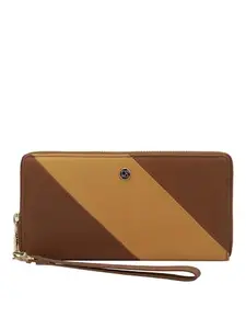 Da Milano Zip Leather Wallet for Women - Brown & Beige