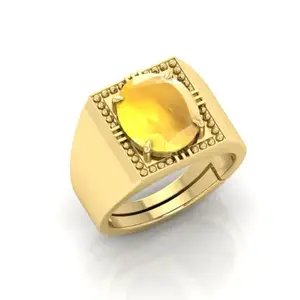 MBVGEMS Yellow Sapphire Ring 14.00 Ratti Yellow Sapphire Pukhraj Gemstone Gold Plated Ring Adjustable Ring Size 16-22 for Men and Women