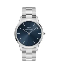 Daniel Wellington Iconic Analog Watch for Man with Blue Round Dial & Silver Stainless Steel Bracelet Band Water Resistant Men's Wrist Watches - DW00100448K