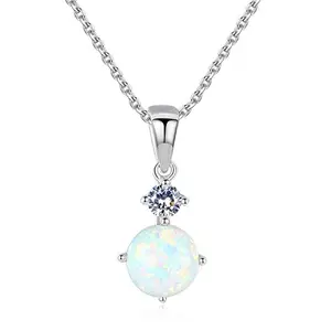 Bling Queen Women's Silver Plated Minimalist Opal Necklace With 18-Inch Chain, Silver Chain Necklace For Women With Pendant, Elegant Necklace Jewellery Collections, Trendy Women Necklace, Clavicle Necklace(Opal)