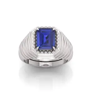 RRVGEM 9.25 Ratti Blue Sapphire Neelam Gemstone Silver Plated Ring Adjustable Ring Size 16-22 for Men and Women