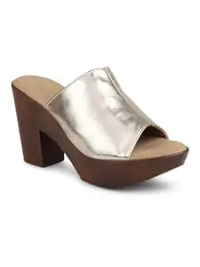 Inc.5 Women Gold Embellished Peep Toe Platform Heels