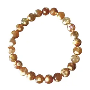 RRJEWELZ Natural Agate 8mm Round Shape Smooth Cut Beads 7.5 Inch Stretchable Bracelet For Men & Women. Unisex Bracelet For Healing, Meditation, Prosperity, Gift & Luck|STBR_RR_09712_7.5