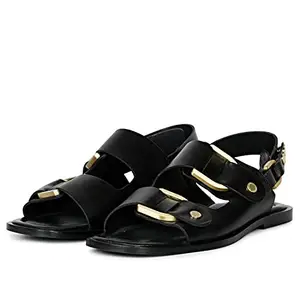SaintG Snap Buttons Black Leather Sandals