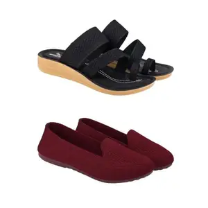 SPORTER Extra Soft Classic Casual wear with Flexibility Technology Heel Combo for Women's/Girl's(6140+2015)(6) Multicolor