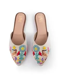 OPIVE FASHION HUB OPIVE Fashion Women's Embroidered Jutti Mojari – Handmade Traditional Slip-On Flats – Floral (PCMJ104-CRM_7) Cream
