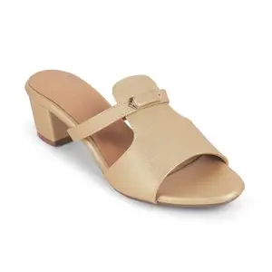 tresmode MARSH Women's Block Heel Sandals Footwear Gold, 8 UK / 41 EU - Open Almond Toe Soft Comfortable Casual Formal Office Fancy Shoe Wear