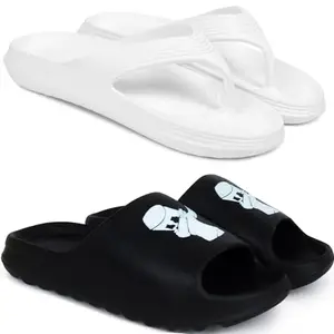 Pampy Angel Combo Pack of 2 Slipper/Flip Flops/Slides/Clogs/Sandals with Adjustable Back Strap for Men,(V-Evafeet-White,Y-Dancer-Black),6 (UK/India)