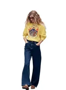 KOTTY Womens High Waist Flared Fit Ankle Length Clean Look Denim Jeans