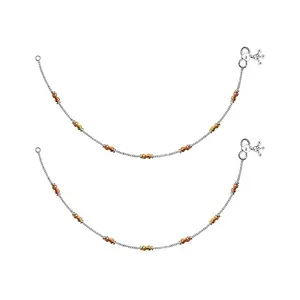 LeCalla 925 Sterling Silver BIS Hallmarked Two Tone Cut Bead Designer Anklets for Women and Girls