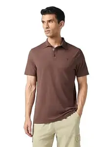 TECHNOSPORT Men's Solid Slim Fit Polo Collar T-Shirt COTFLEX Half Sleeve Button Polyester for Gym Running Workout UPF50+ Anti Odour