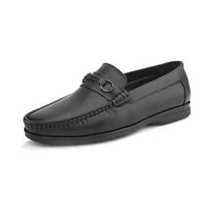 Centrino Blue Leather Men's Formal Shoes | Genuine Leather Upper with Cushioned Footbed | Sleek & Stylish Design for Office & Formal Wear Slip-On Design | Durable Anti-Skid Sole 4076-1