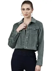 SHOWOFF Women's Spread Collar Sea Green Solid Tailored Jacket-IM-10550_SeaGreen_M
