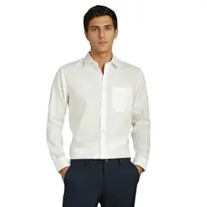 Louis Philippe Men's Slim Fit Easy to Iron Everyday wear Premium Cotton Full Sleeve Solid Formal Shirt