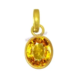 OM POOJA SHOP Synthetic Yellow Topaz Pendant in Panchdhatu – Balancing Planetary Energies with Vedic Elegance, Ideal for all day Wear & Spiritual Rituals – 2.3g, Pale Yellow Gemstone