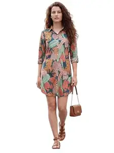 HELLCAT Tropical Teal Green Women Dress|New Trending Dress for Women|Western Short Sleeve Shirt