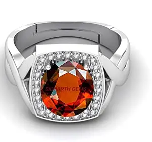 SIDHARTH GEMS 13.25 Ratti Natural Gomed Stone Silver Plated Ring Adjustable Gomed Hessonite Astrological Gemstone for Men and Women