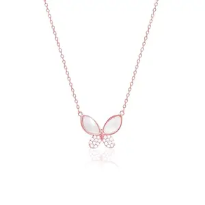 RACHIVA 925 Sterling Silver Rose Gold Butterfly Pendant with Link Chain – Whimsical Nature-Inspired Jewelry – Ideal Gift for Young Hearts