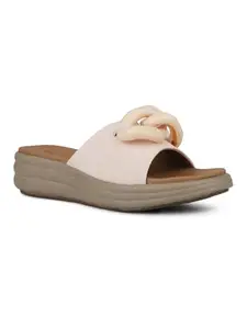 INC.5 Women Cream Party Wear Solid Round Toe Flatform Heel Mules