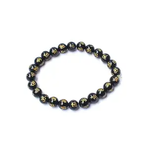 Arka Surya Crystals Genuine Black Onyx OM Mani Healing Bracelet for Natural Protection Powers
