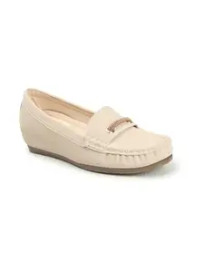 Carlton London Women Cream Comfortable Slip On Flat Loafer Ballet with Heels, for Party and Wedding, Casual and Formal Occasions (37)
