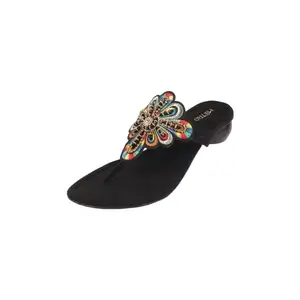 Metro Women Black Fashion/Ethnic Embroidered Heel Slip-on Sandal UK/5 EU/38 (32-860)