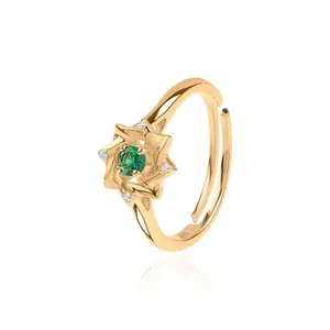 Ornate Jewels 925 Silver 18K Gold Plated Green Cubic Zirconia Stunning Squares Adjustable Ring for Women | With Certificate of Authenticity and 925 Stamp | Life-time Warranty*