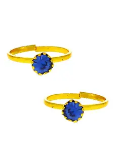Anuradha Art Jewellery Blue Colour Studded Stone Traditional Toe Ring for Women