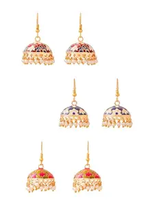 Yellow Chimes Meenakari Jumka Earrings with Ethnic Design Gold Plated Traditional Beads Combo of 3 pair for Women and Girls