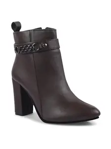 Shuz Touch Block Heel Mid Brown Ankle Length Boots | Size : 3