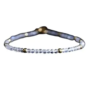 RRJEWELZ Rainbow Moonstone Rondelle Beaded Bracelet – Faceted 3mm Rainbow Stones with Gold Lock – 7 Inch Adjustable link Bracelet for Men & Women|LCBR_RR_05713