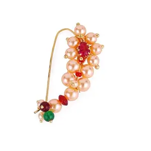 Saloni Fashion Jewellery Traditional Classy Oval Shape Gold Plated Maharashtrian Nosepin/Nath Without Piercing For Women and Girls