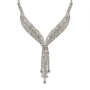AyA Fashion Designer American Diamond Statement Necklace Set with Beautiful Long Earrings