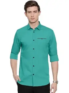 CB-COLEBROOK Men's Solid Relaxed Fit Cotton Shirt | Casual | Plain | Stylish Mens Shirt | Summer-Regular Fit Shirt Spread Collar with Pocket & Full Sleeves (Available in Plus Size)