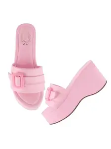 Shoetopia Buckle Detailed Pink Platform Heels For Women & Girls