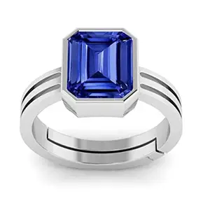 BALATANK�4.25 Ratti /3.50 Carrat AAA+ Quality Natural Blue Sapphire Neelam Silver Plated Adjustable Gemstone Ring for Women's and Men's (Lab - Certified)