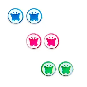 ACCESSHER Butterfly Design Earrings in Blue Pink and Green Colour | Round Casual Studs Combo Set | Lightweight Earrings for women and girls (Pair of 3)