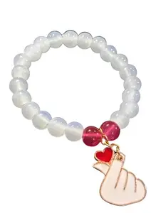 Love finger heart charm bracelet for women and girls | crystal bead bracelet | women and girls|bts|gift|bff|girlfriend|cute bracelet|heart bracelet